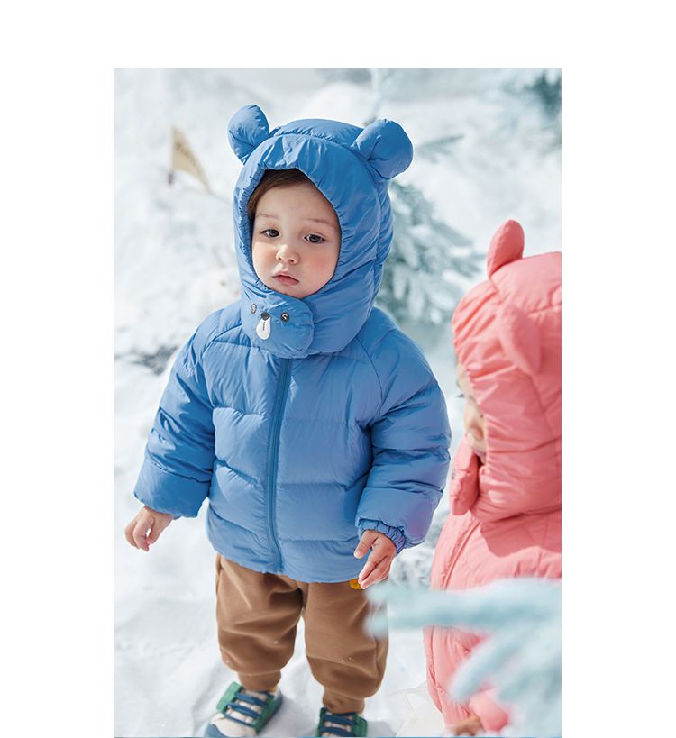 防水防污童趣造型羽絨外套(90%鴨絨)-熊熊耳朵-粉色