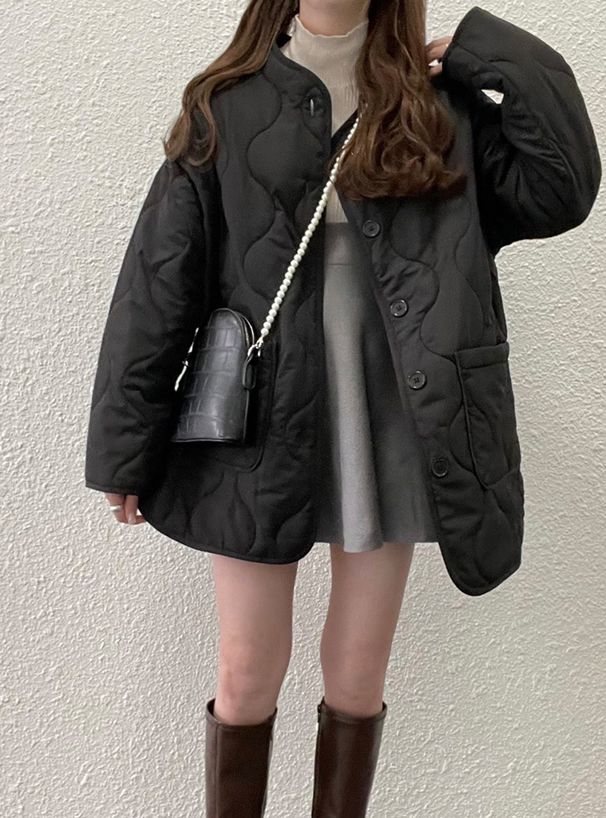 日本 GRL - 波浪衍縫鋪棉外套-米