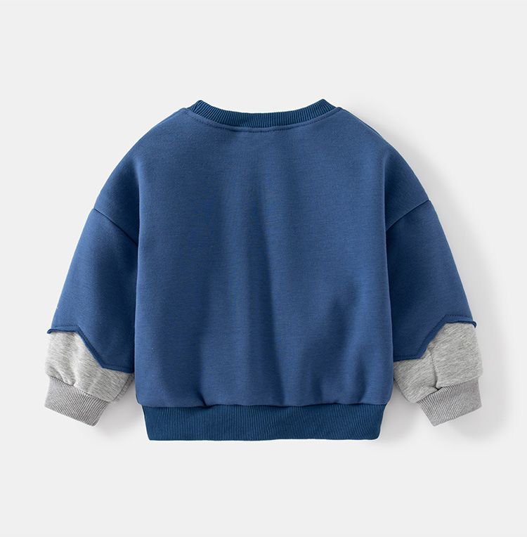 WELLKIDS - 加絨拼色圓領長袖上衣-動物散步-黃+綠