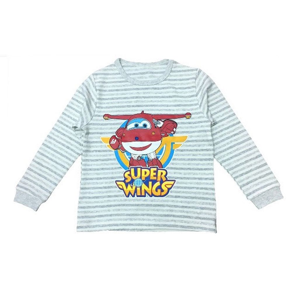 Super Wings - 男童保暖棉絨彈性上衣-舒棉絨-條紋灰