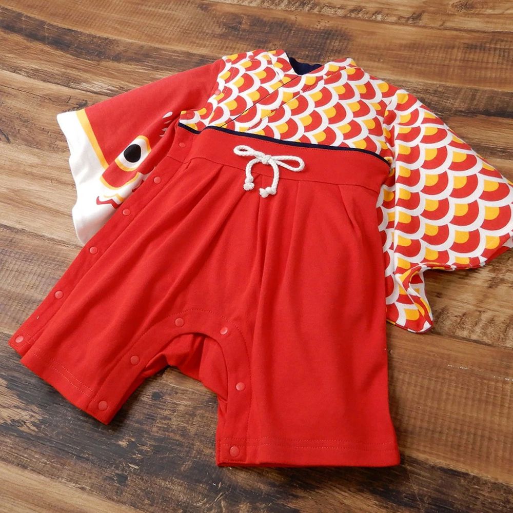 日本 ZOOLAND - 日本傳統袴/和服(連身衣式)附贈襪子-鯉魚旗-紅 (90)