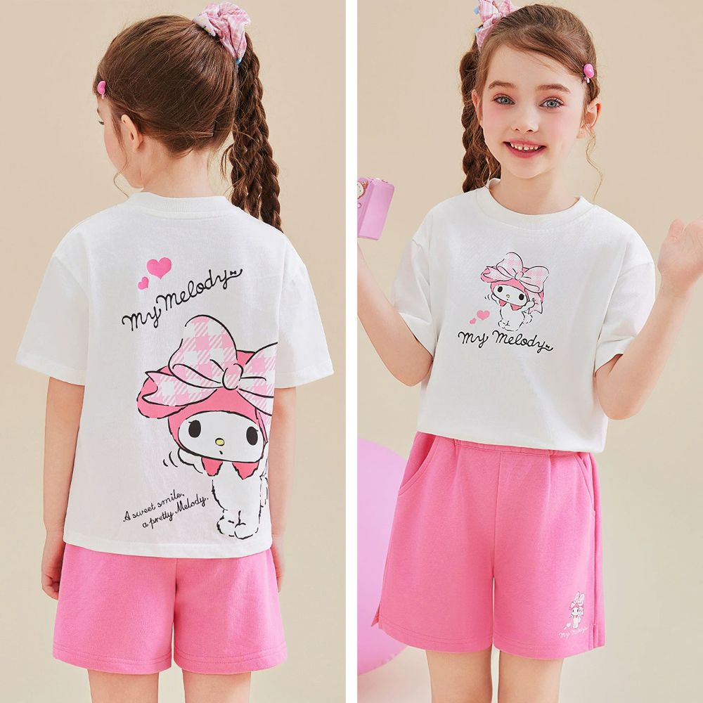 純棉短袖上衣+百搭短褲套裝-卡通人物美樂蒂-粉色