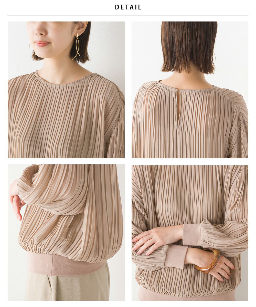 日本 OMNES - 微透感百摺薄長袖上衣-黑