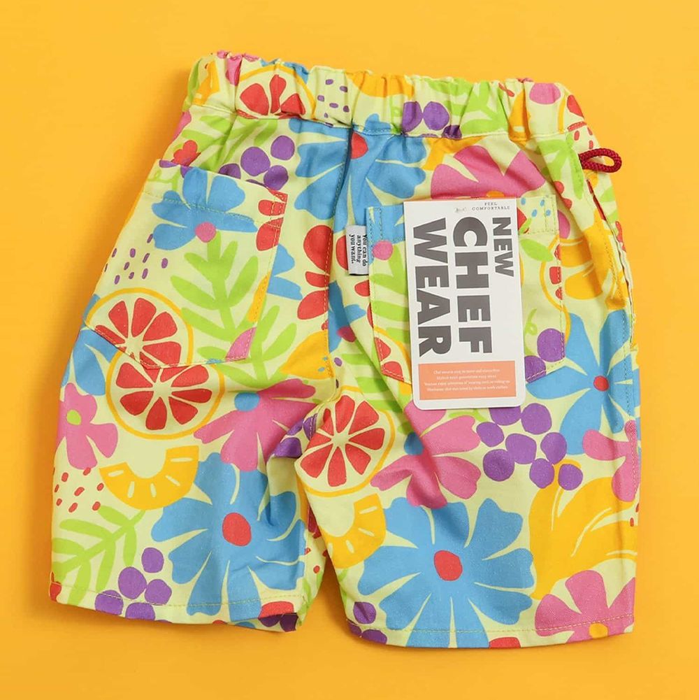 經典必收印花廚師短褲-繽紛花朵-彩色