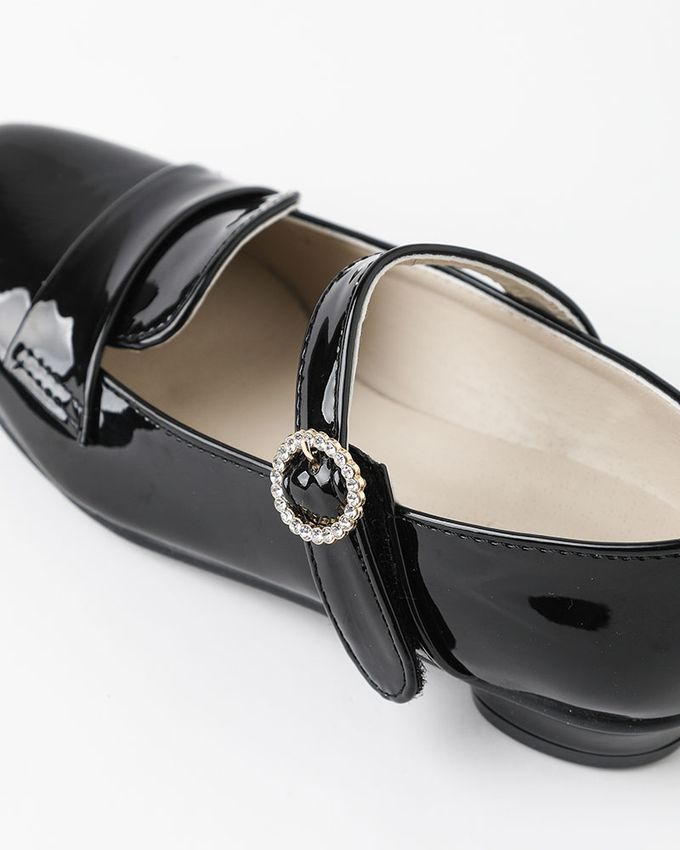 韓國 OZKIZ - 鑲鑽英倫風亮漆皮皮鞋-黑