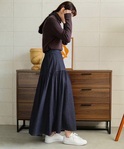 日本 Bou Jeloud - 簡約丹寧長裙-深藍