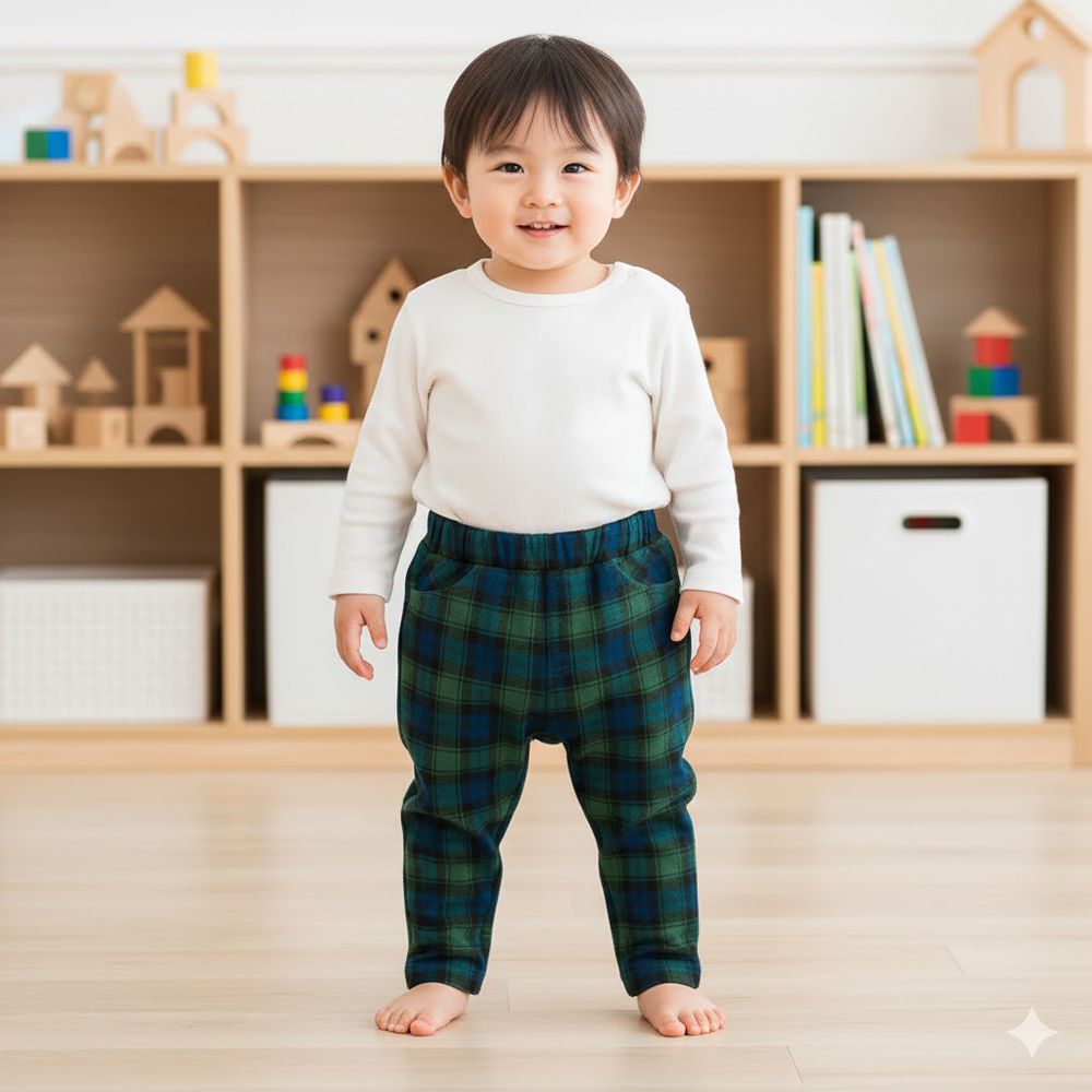 10分經典褲 刷毛內裡-一般合身款 花紋-綠色