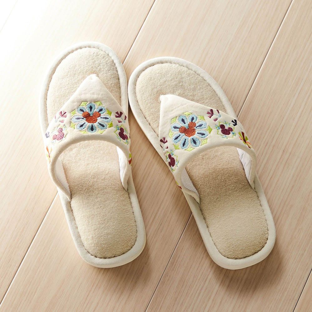 日本千趣會 - 迪士尼 刺繡夾腳室內拖鞋-雪花結晶-米 (23-25cm)