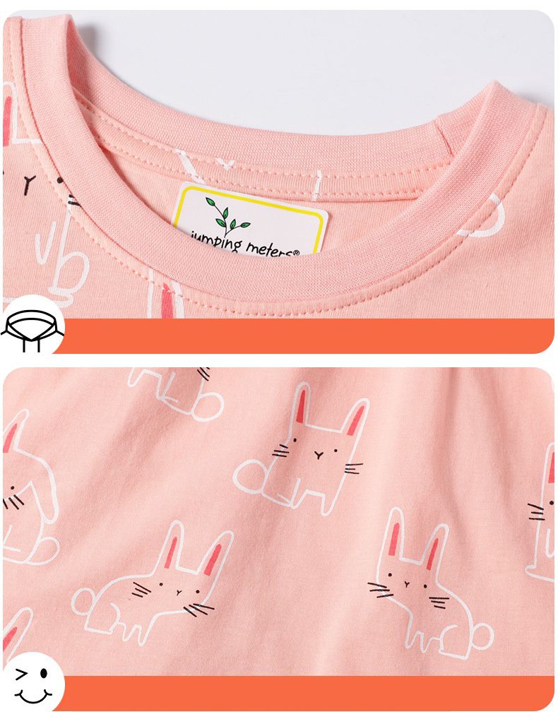 Jumping meters - 棉質圓領短袖洋裝-兔子-粉色