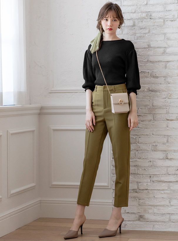 日本 GRL - 輕薄針織小澎袖五分袖上衣-杏