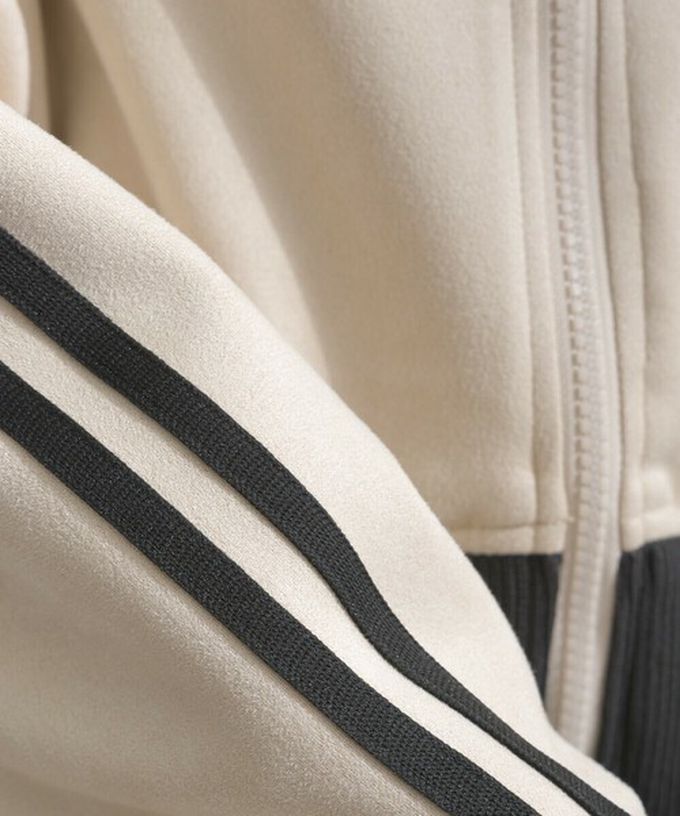 日本 ELENCARE DUE - 麂皮短絨休閒配色運動風夾克-炭灰