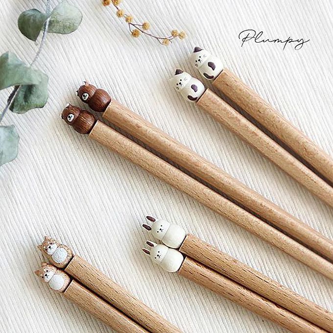 日本 GRAPPORT - 日本製Plumpy系列天然木筷子22.5CM-2入組(兔子款)