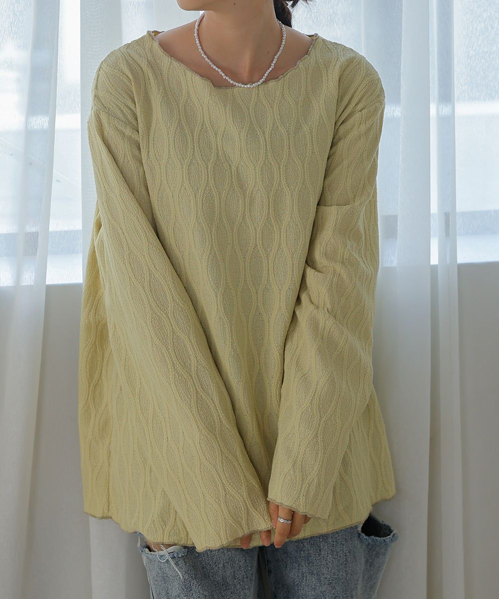 日本 Bab - 質感波紋薄長袖上衣-黑