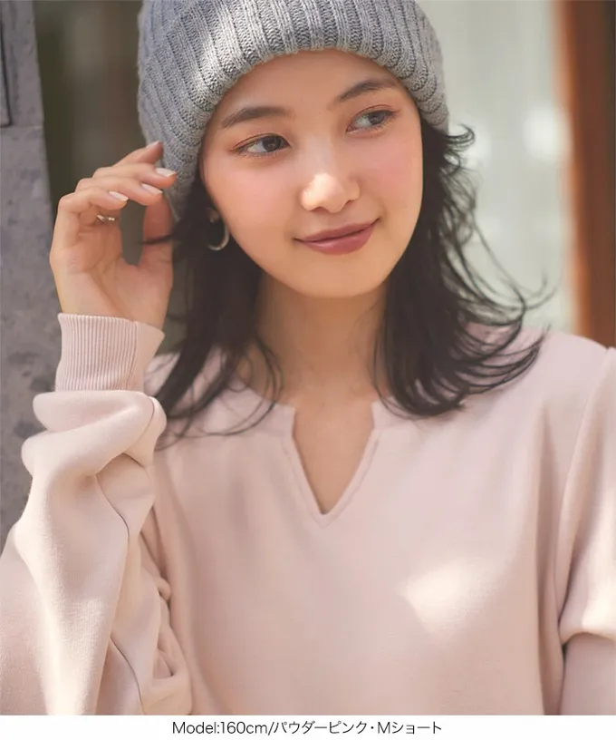 日本 Kobe Lettuce - 極上溫暖 裏起毛鑰匙領休閒長袖洋裝-靛藍