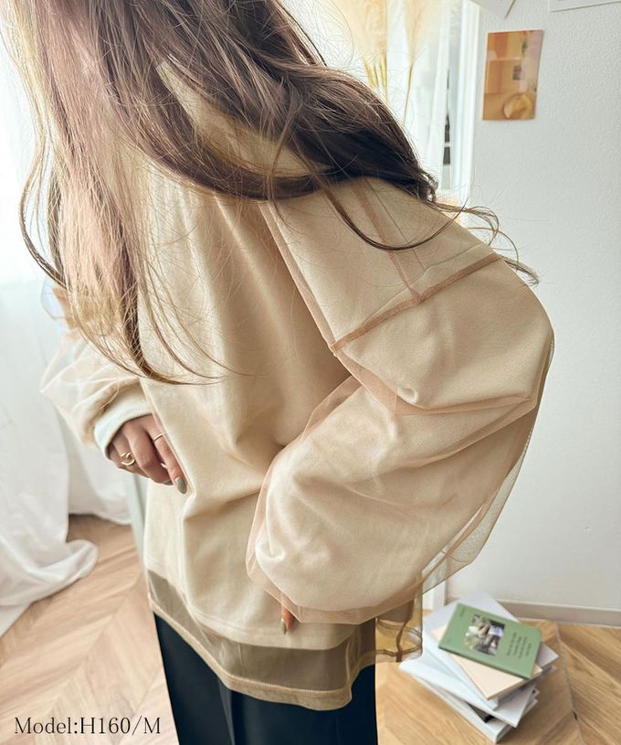 日本 Classical Elf - Java 透膚薄紗層次上衣-背後標籤印花-杏