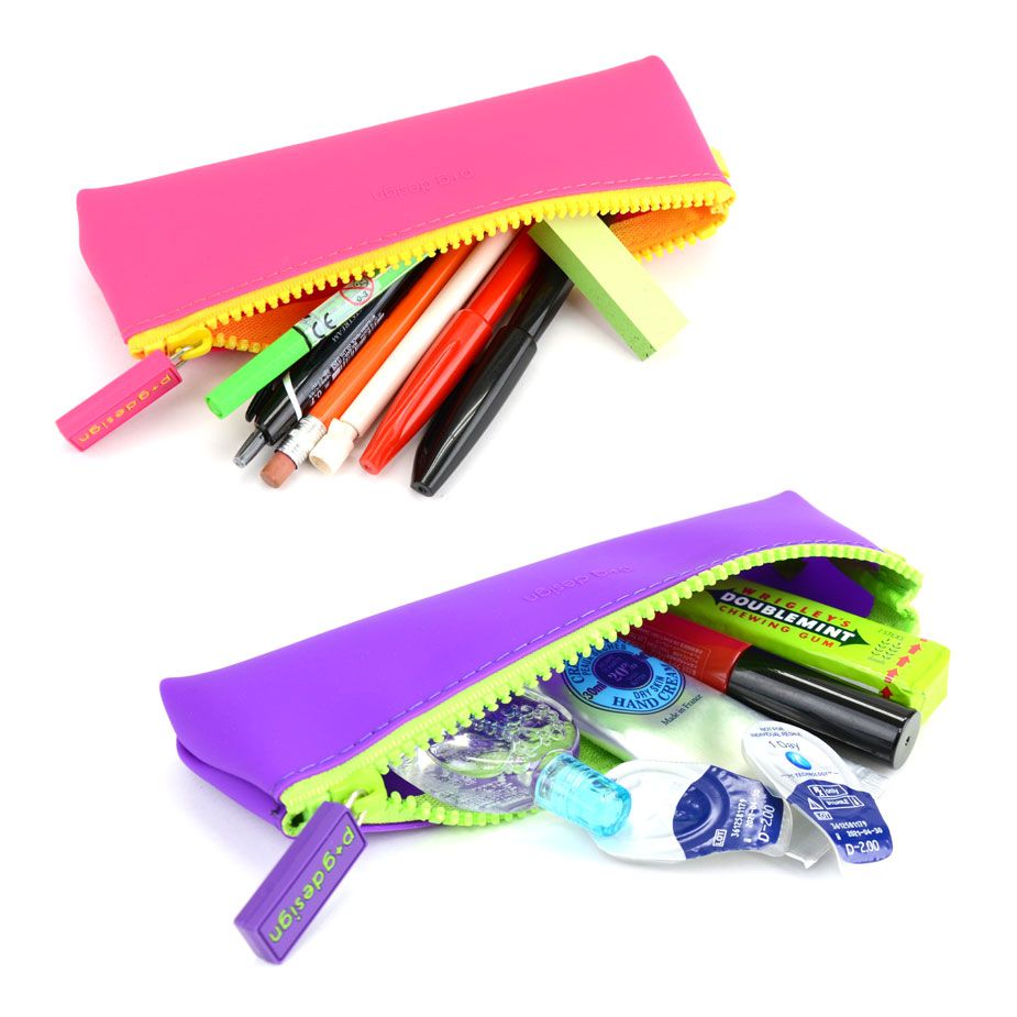 日本P+G design - 矽膠拉鍊式鉛筆袋/鉛筆盒-黃