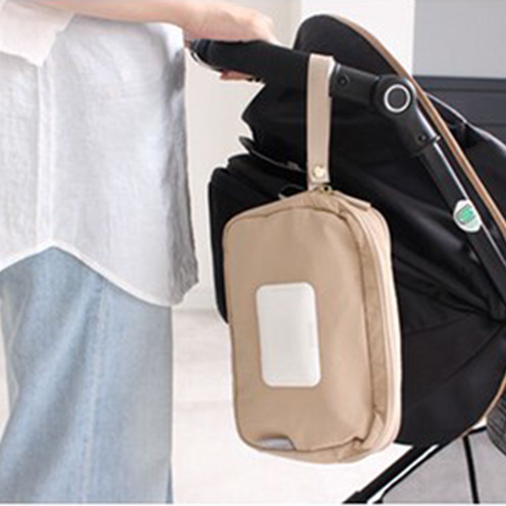 媽咪救星！大容量尿布濕紙巾壓縮收納袋-淺杏