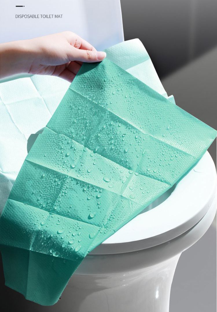 拋棄式防水隔髒可黏性馬桶座墊紙(10入組)-綠色-40x45cm