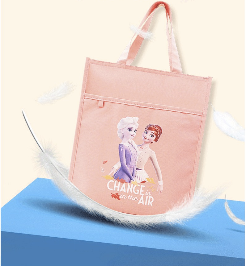 側邊網袋大容量手提補習/收納袋-卡通人物艾莎-淺藍色 (30*33*11cm)