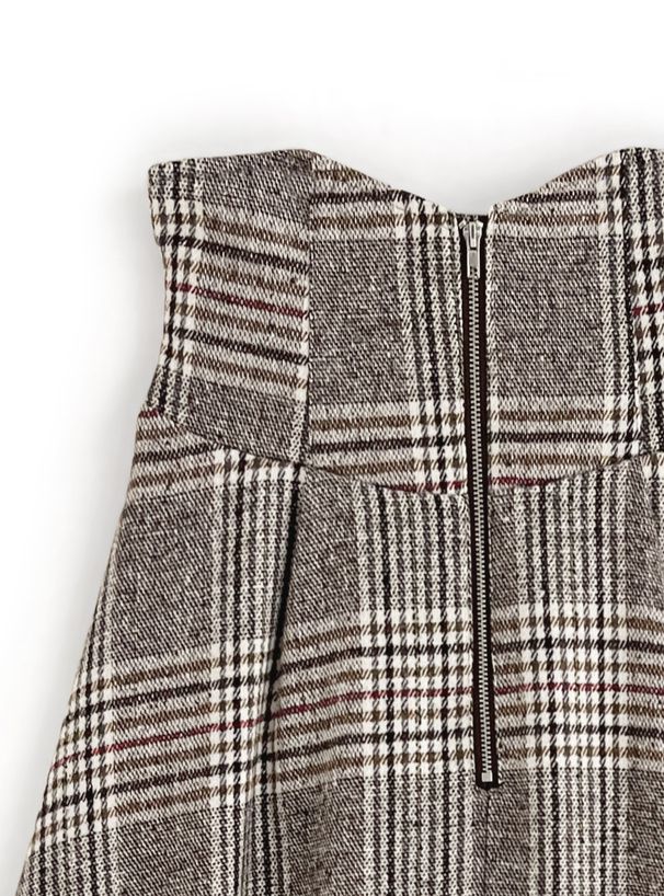 日本 GRL - 後綁帶格紋修身高腰長裙-灰棕