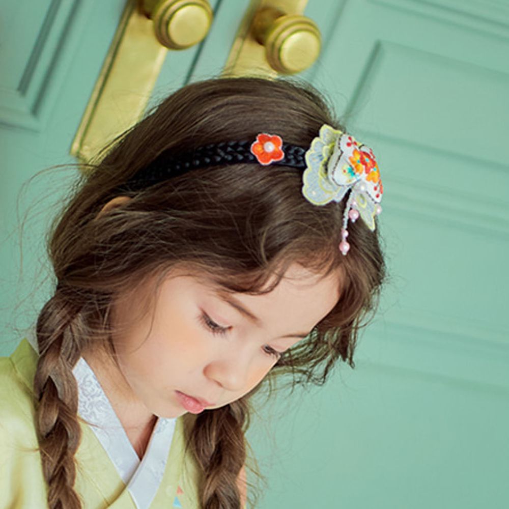 韓國 yedam - 韓服髮飾-刺繡蝴蝶髮箍-金黃