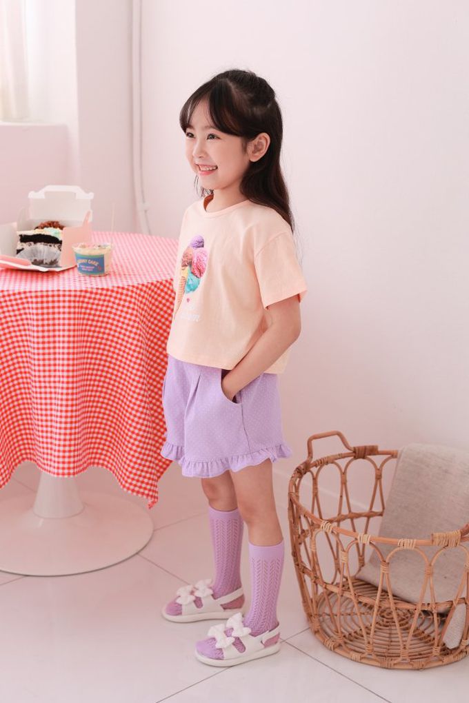 韓國 Dalla - 繽紛甜筒印短袖上衣-珊瑚橘