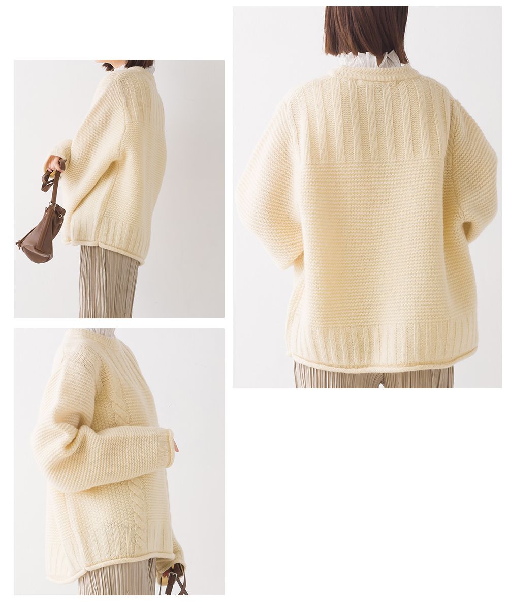 日本 OMNES - 100%羊毛設計感織紋毛衣-秋日棕