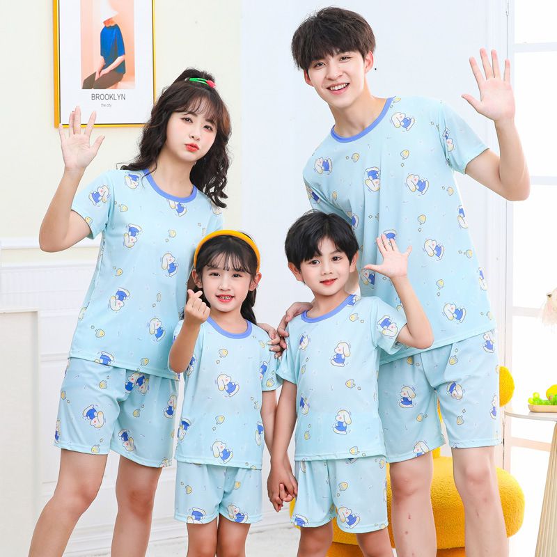 親子冰絲短袖家居服套裝/空調服-愛心熊熊-奶油白