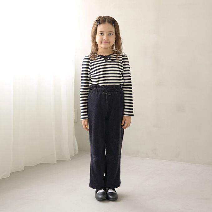 日本 Lycee mine - 領口滾邊綁帶澎澎長袖上衣-灰藍