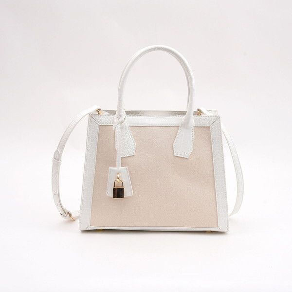 日本 COOCO - 2way撞色梯形托特手提包/側背包-白 (28x22x13cm)