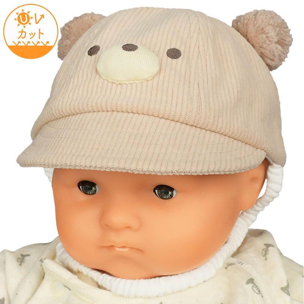 嬰幼兒棒球帽-小熊臉蛋-淺卡其色