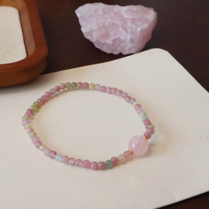 天然碧璽石和田玉粉水晶開運轉運珠手鏈 新年過年開運串珠手鍊