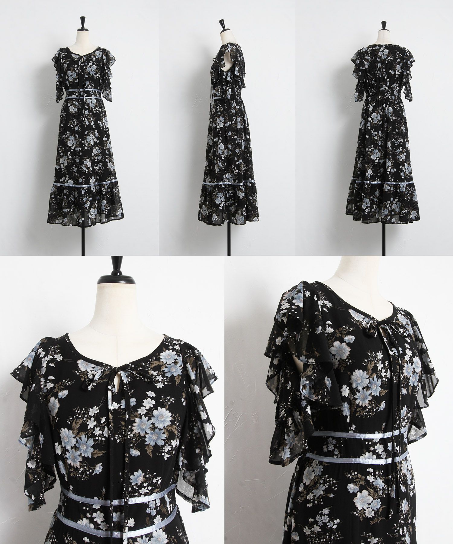 日本 tocco-closet - 精靈荷葉開袖雪紡洋裝-碎花-天使白