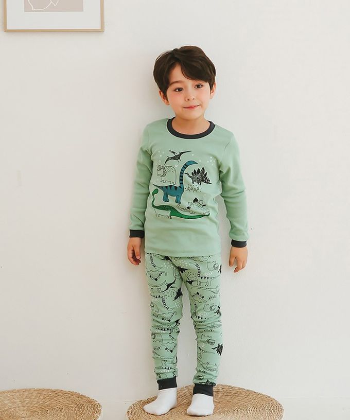 正韓 Puco - 超優質嬰幼兒/兒童長袖100% 有機純棉家居服/睡衣-恐龍塗鴉