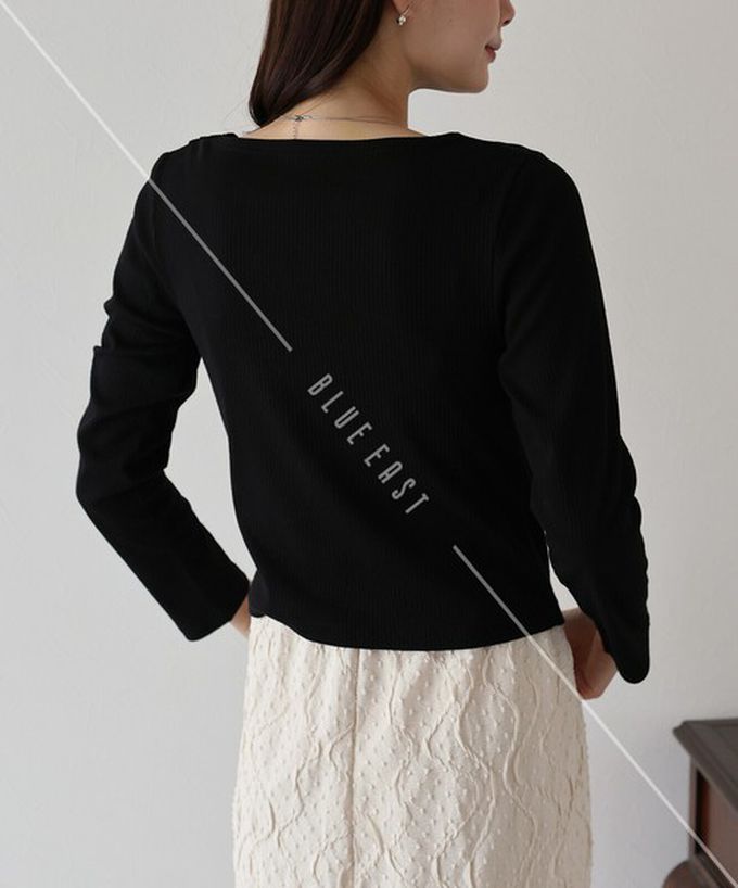 日本 BLUE EAST - 顯瘦V領垂墜感羅紋長袖上衣-深咖啡