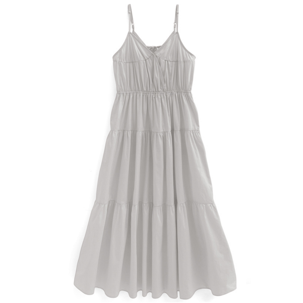 浪漫絕美細肩帶分層長洋裝-灰