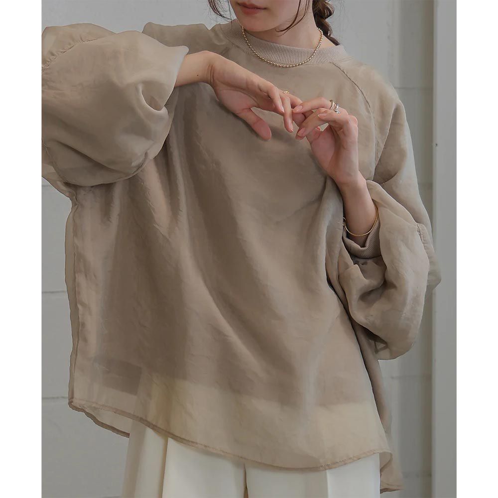 日本 Bab - [推薦]薄紗層次精緻女孩長袖上衣-卡其棕
