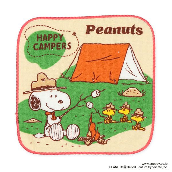 日本西松屋 - 純棉上學擦手巾/手帕(3入組)-史努比-彩虹/露營/擁抱 (16×16cm)