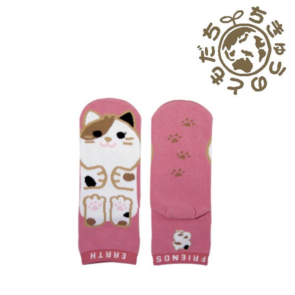 日本 aehwa - 地球的朋友 印花小童襪-貓咪-粉紅 (16~22cm)