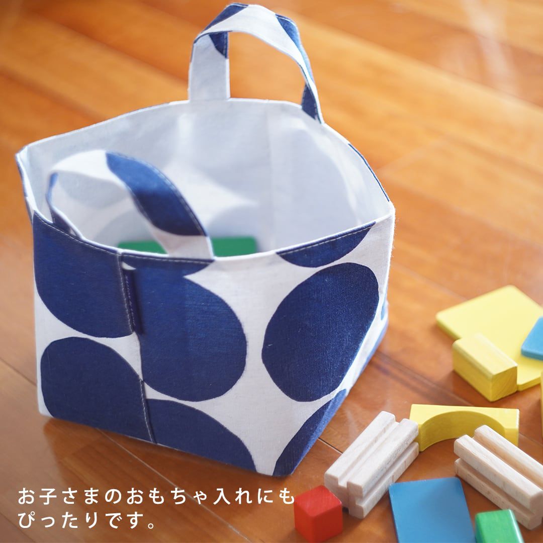 日本 Maison Blanche - 棉混手提折疊收納籃/整理箱-點點-灰 (S(20×20x17cm))-方型