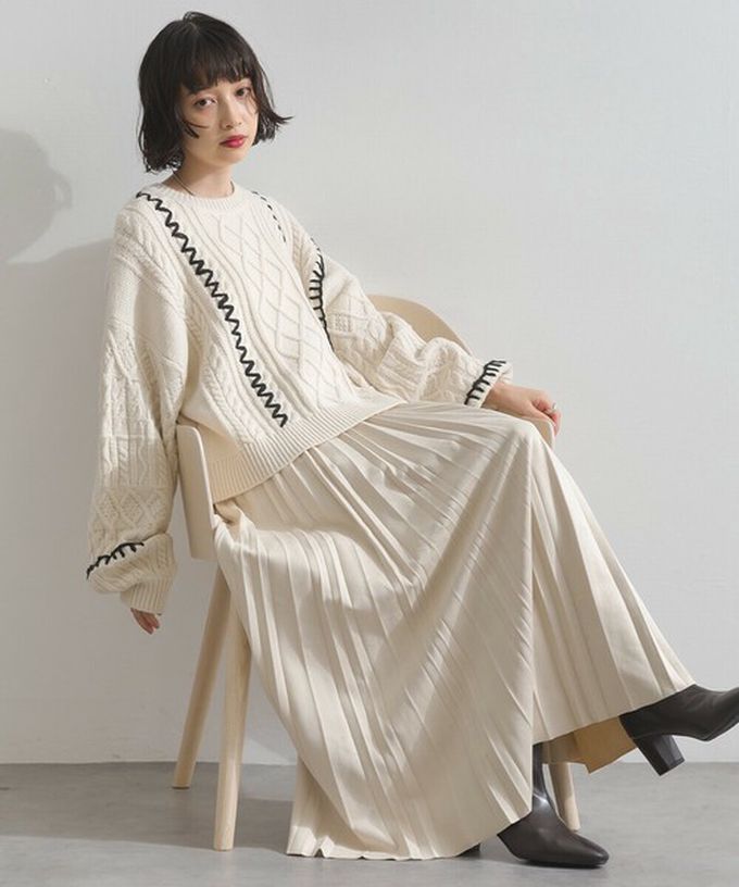 日本 ELENCARE DUE - 手工編織感柔美麻花紋理毛衣-炭灰