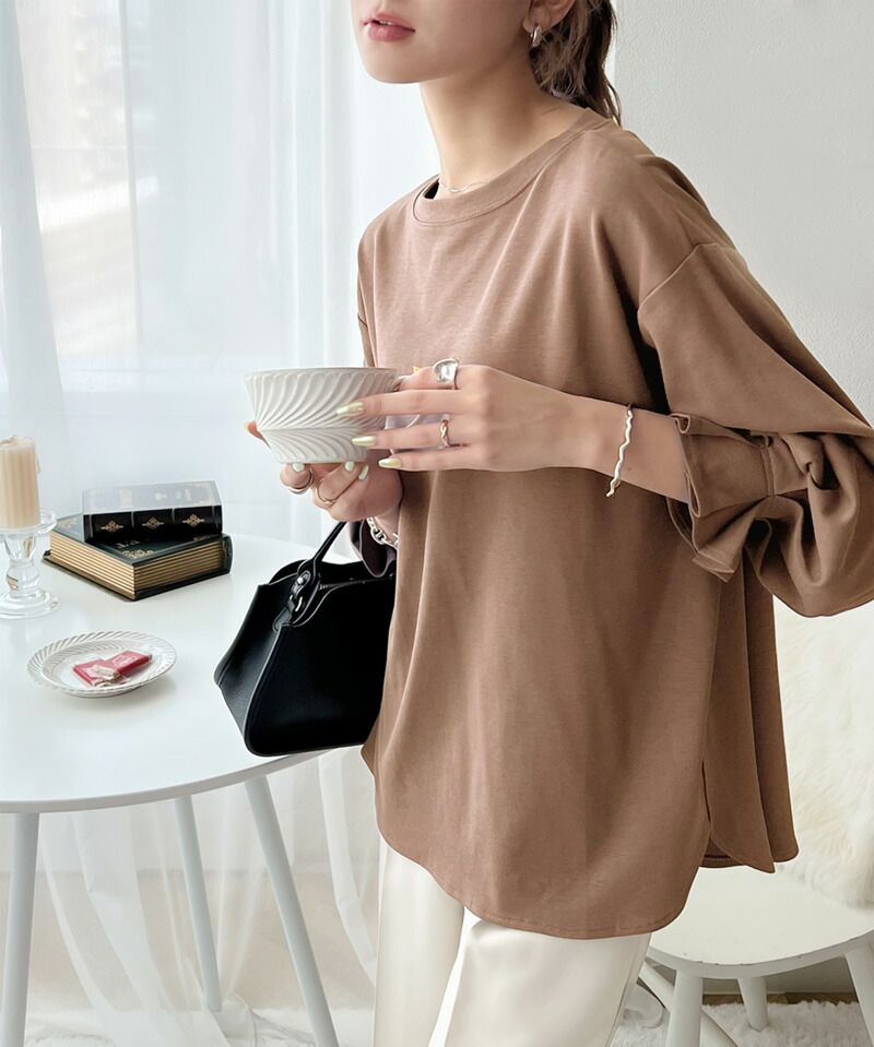 日本 Classical Elf - 100%棉 船領顯瘦糖果袖上衣-冰河灰