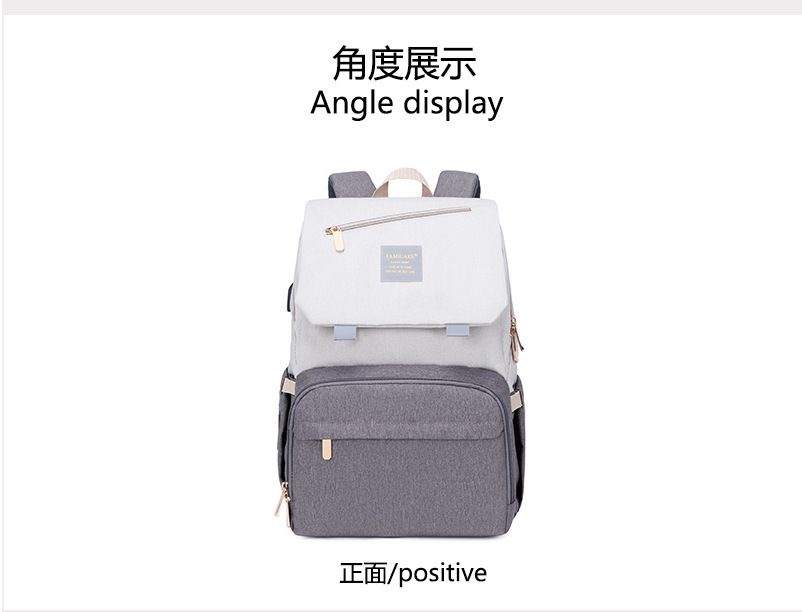 大容量乾濕分離媽媽包/後背包-拼色款-粉+灰 (26x20x43cm)