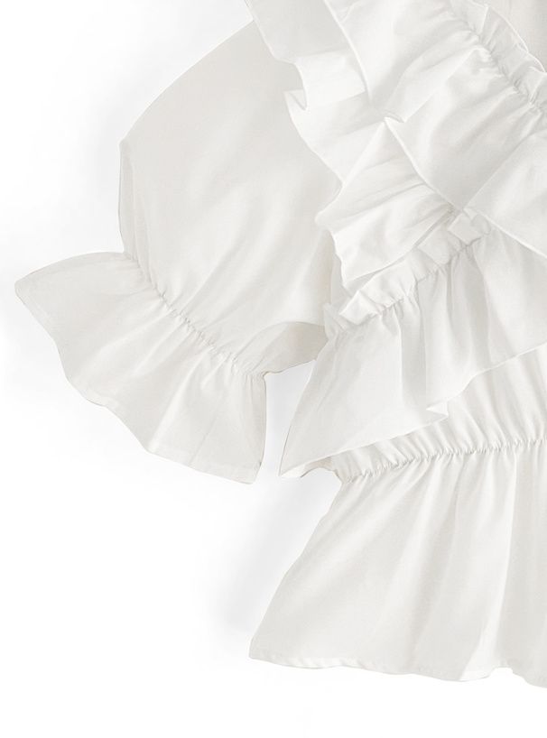 日本 GRL - 華麗荷葉邊層次短袖上衣-白 (F)