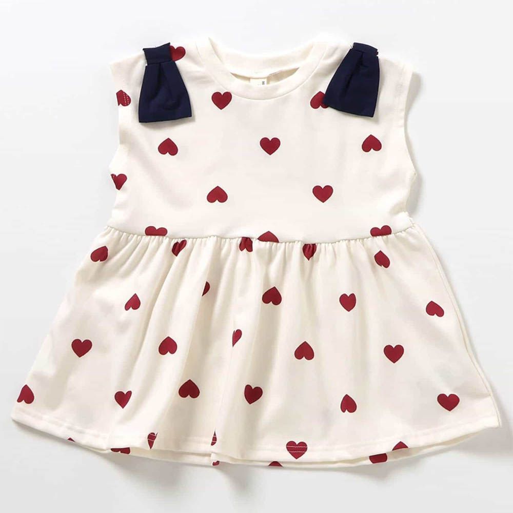 接觸冷感 蝴蝶結裝飾無袖背心-愛心-紅