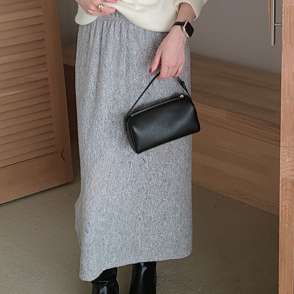 鬆緊腰質感鏤空蕾絲修身長裙-銀灰 (FREE)