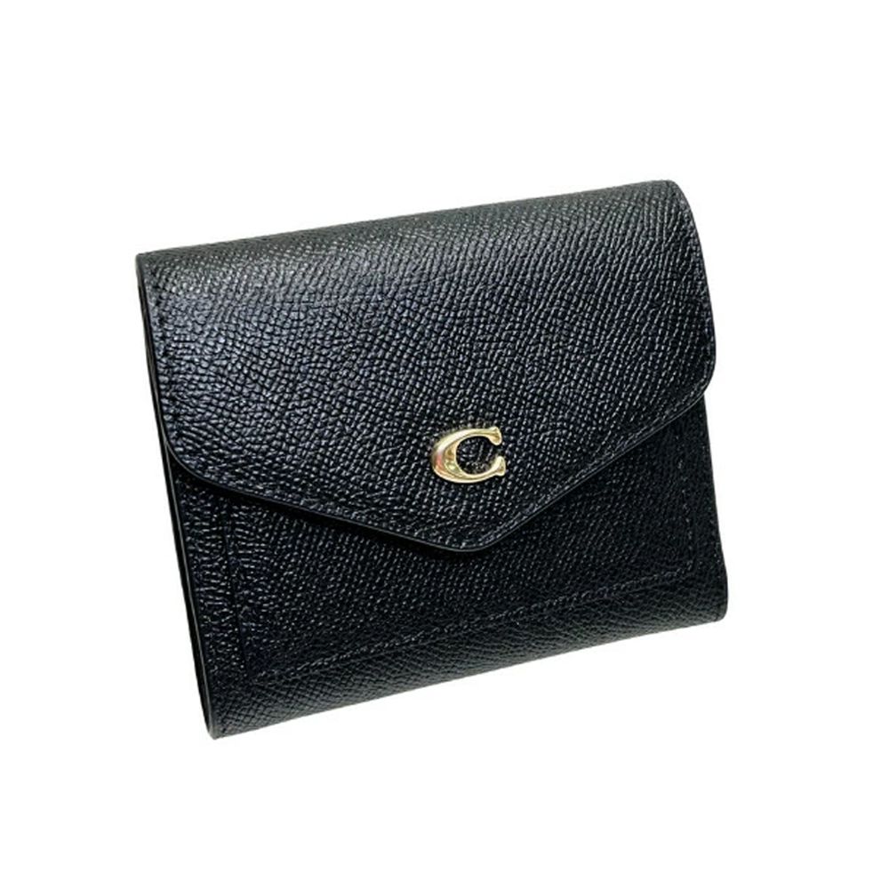 專櫃款十字紋素色按釦短夾 (黑)