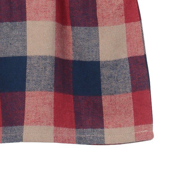 日本西松屋 - 異材質拼接假兩件長袖上衣-格紋-黑x卡其