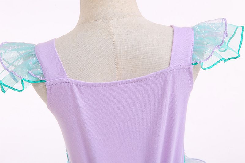 無袖造型萌萌連身公主裙-卡通人物-美人魚-藍綠+紫