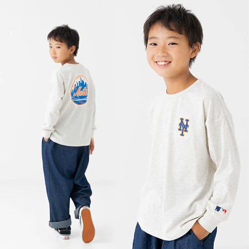 MLB聯名 logo薄長袖上衣-紐約大都會-燕麥
